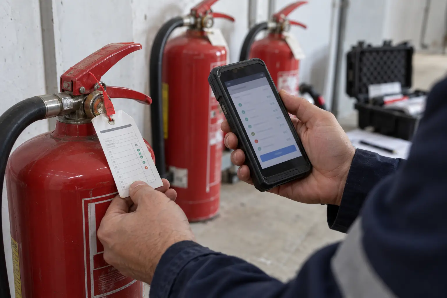 Terminale portatile utilizzato durante la verifica di un estintore
