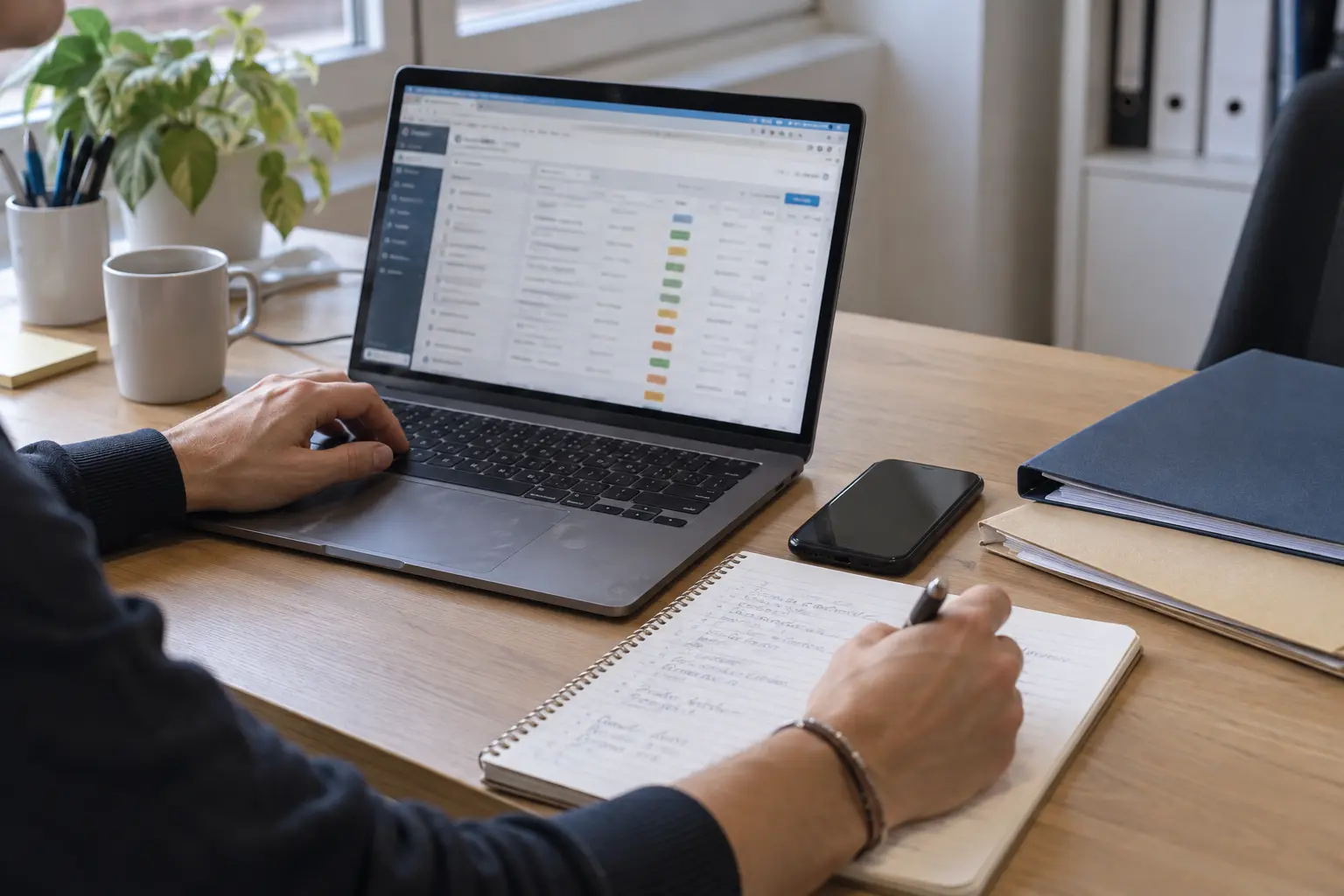 Operatore al lavoro su una piattaforma CRM per la gestione di contatti e attività