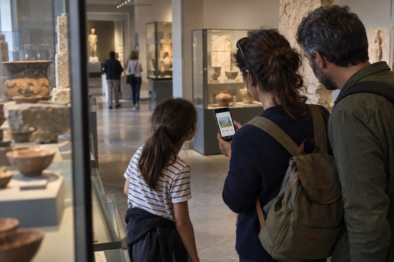 Famiglia durante un percorso culturale supportato da una PWA