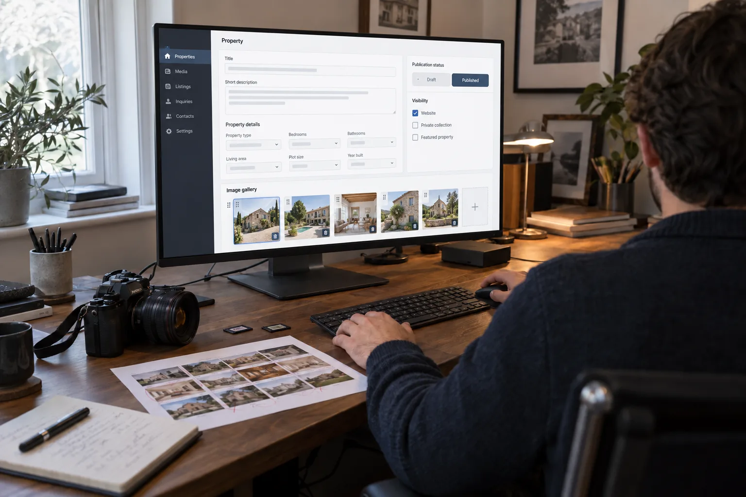 Postazione dedicata alla selezione e gestione delle fotografie immobiliari